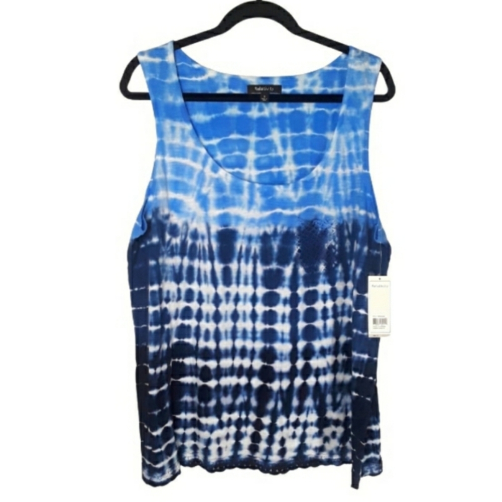 RELATIVITY Blue Tie Dye Sleeveless Crochet Pocket Tank Top 1X NWT